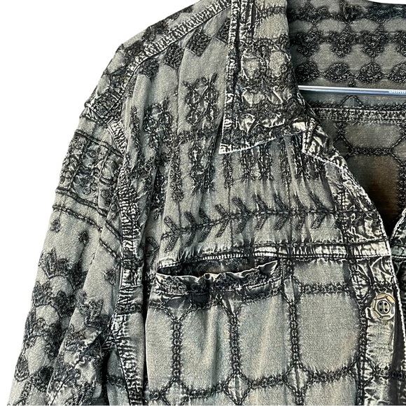 Chicos Design Embroidered Shacket Size 16 Jacket Metal Buttons Green - Picture 10 of 12